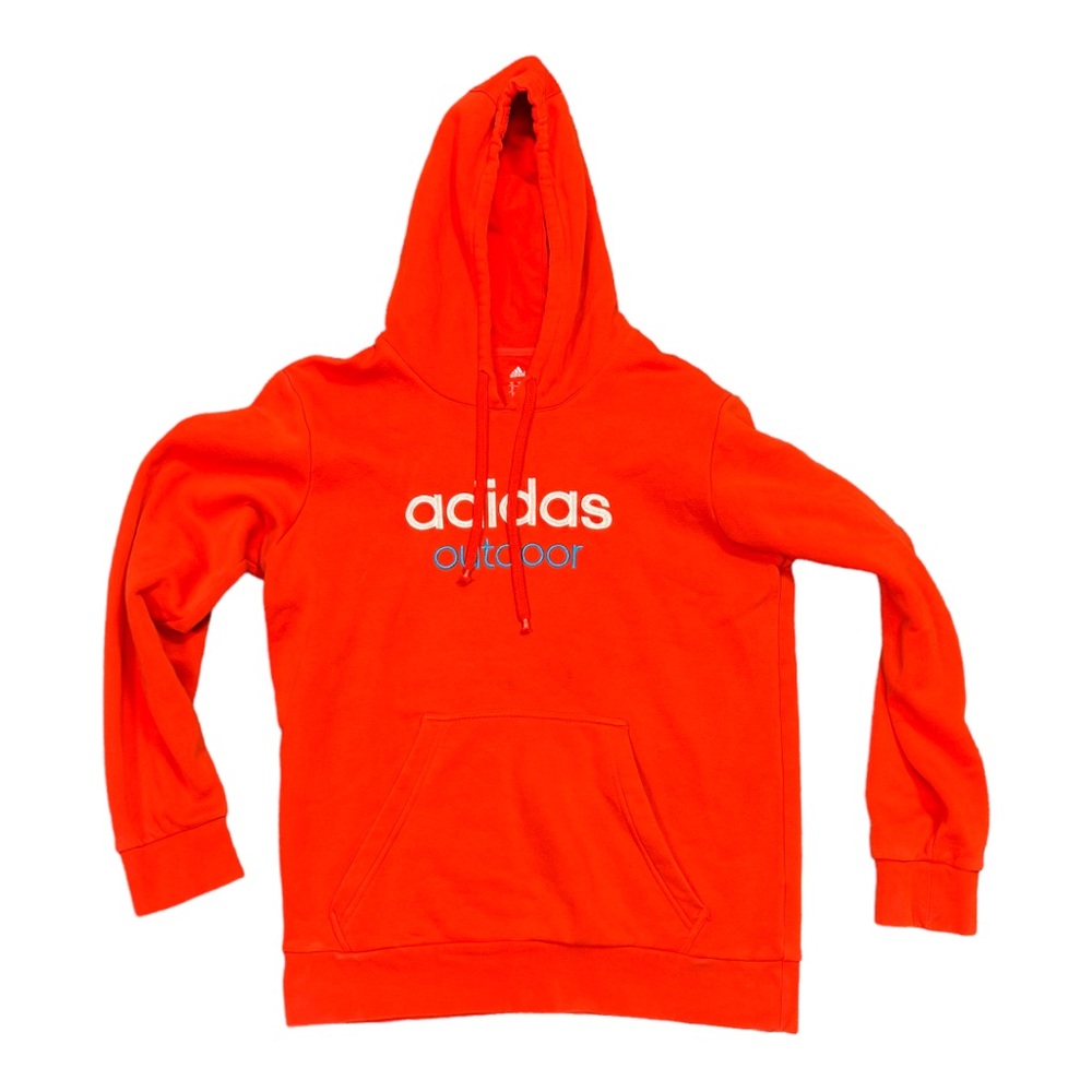 Adidas outdoor mens orange med hoodie sweat shirt pull over front big logo white